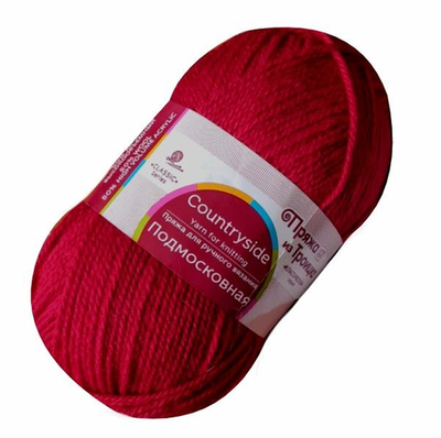 Пряжа "Подмосковная", 50% шерсть, 50% акрил, 100гр-250м, красный мак