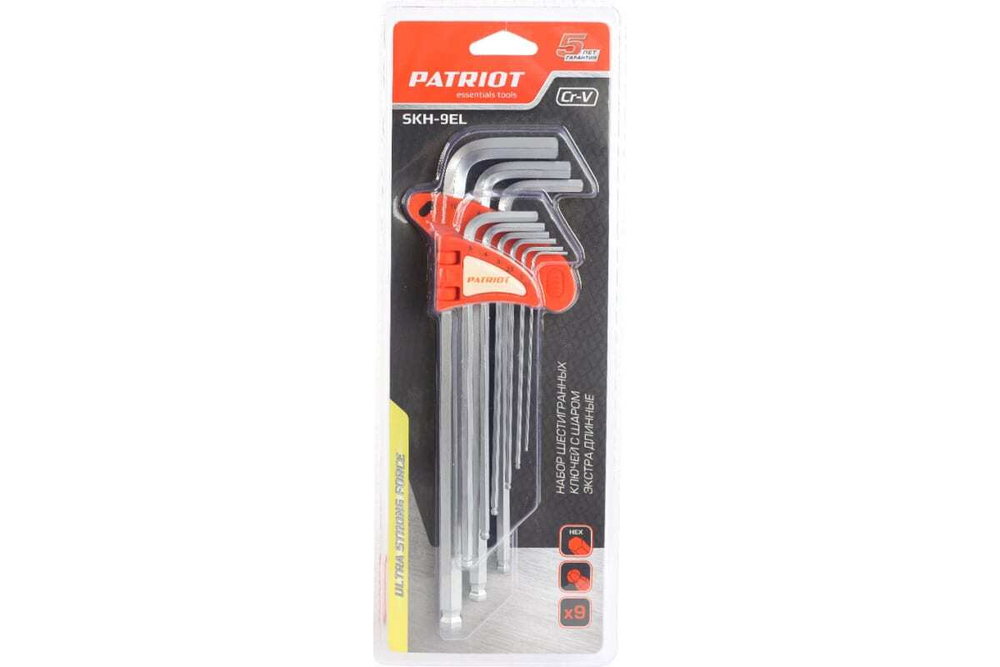 Набор ключей PATRIOT SKH-9EL, шестигранные с шаром, экстра длинные, 1,5-10мм, CRV, 9 шт 350002006