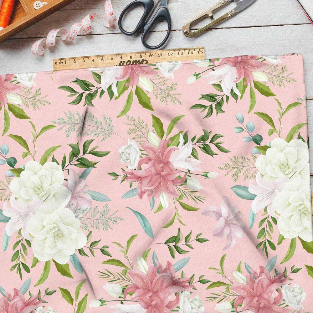 Ткань атлас цветочная мелодия