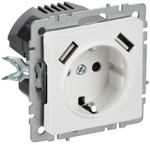 BRITE Розетка 1-местная с заземлением с защитными шторками 16А с USB A+A 5В 2,1А РЮш10-1-БрАБ арктический белый IEK