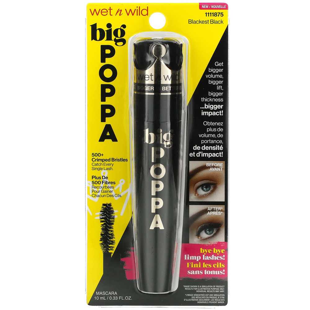 wet n wild, Big Poppa Mascara, 1111875 Blackest Black, 10 мл (0,33 жидк. унц.)