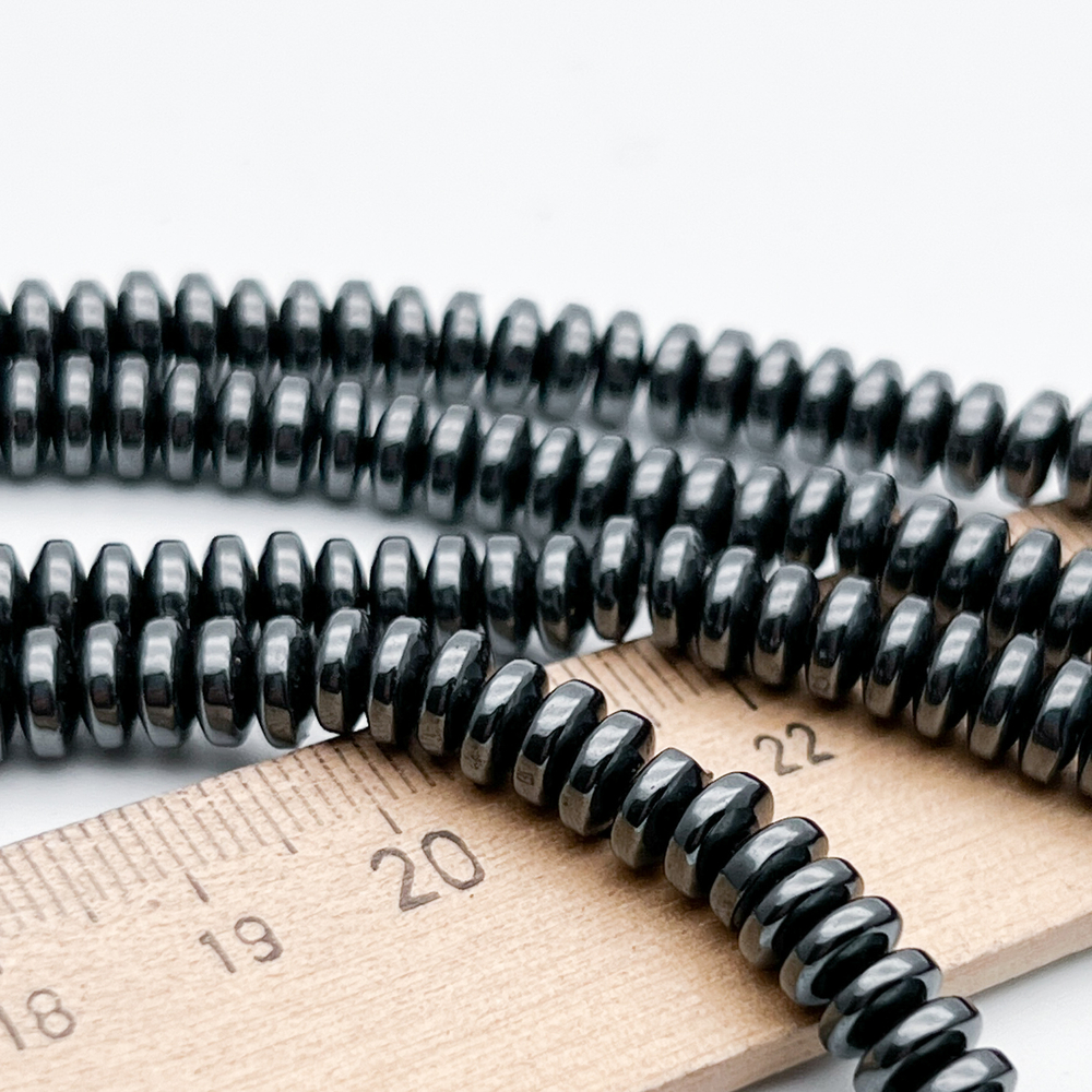 Гематит Рондель бусины (имитация), цвет черный, размер около 2,5*6 мм, цена за отрезок 19 см (1/2 нити)