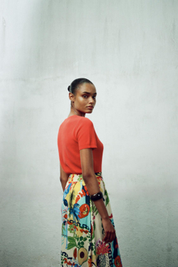 ZARA ОДНОТОННЫЙ ТОП С КОРОТКИМИ РУКАВАМИ, КОРАЛЛОВЫЙ