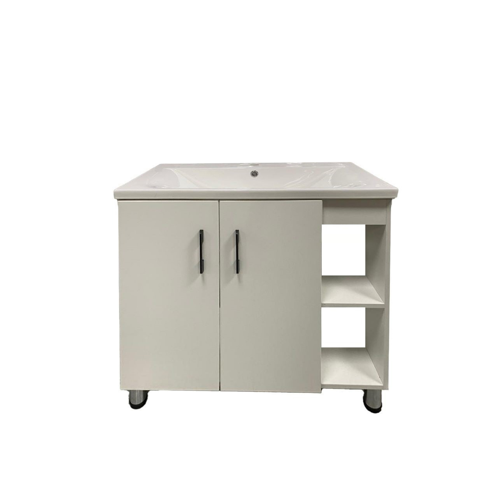 Тумба Standart У 80 напольная, 2 двери, 2 полки справа, белая