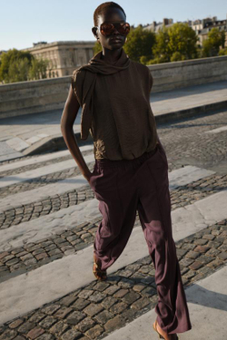 ZARA ШИРОКИЕ БРЮКИ С ДЕКОРАТИВНОЙ СТРОЧКОЙ, ГРАНАТОВЫЙ