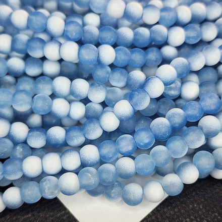 Бусины стекло с матовым эффектом, голубой, р-р 6мм, цена за нить 20см