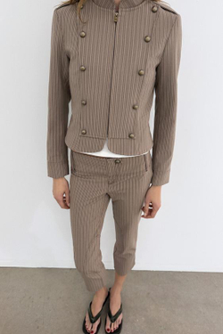 ZARA БРЮКИ-КАПРИ В ТОНКУЮ ПОЛОСКУ, СВЕТЛЫЙ РЫЖЕВАТО-КОРИЧНЕВЫЙ