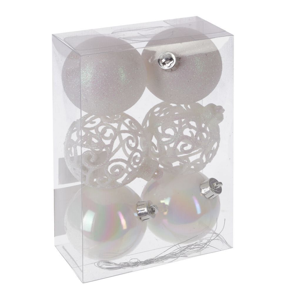 GAEM Набор из 6шт Украшение новогоднее Шар "Жемчужная сказка", D 6 см, L11,5 W6 H17 см