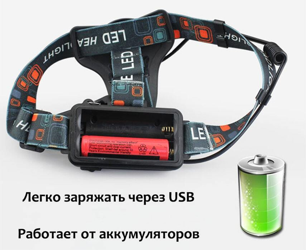 Фонарь налобный 1диод аккум. P-T08-P90