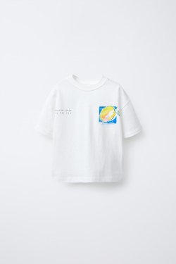 ZARA ФУТБОЛКА С ПРИНТОМ «ЛИМОН», БЕЛЫЙ