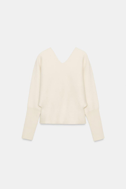 ZARA ТРИКОТАЖНЫЙ СВИТЕР С V-ОБРАЗНЫМ ВЫРЕЗОМ, ЭКРЮ