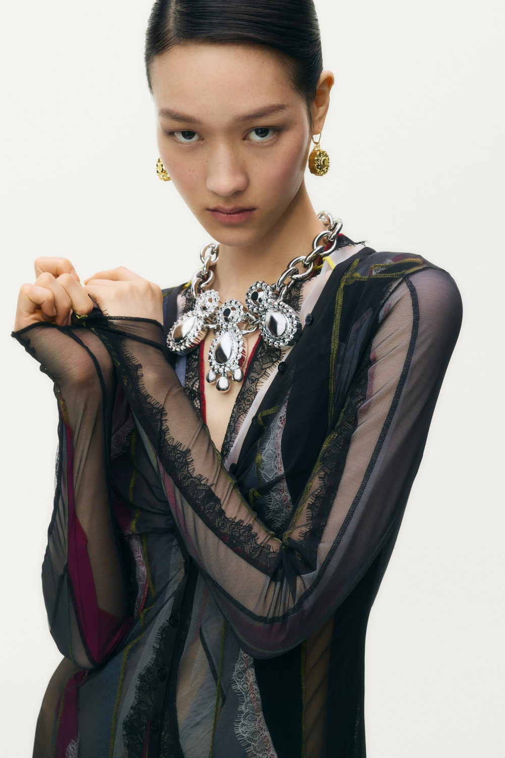 H&M - Glenn Martens Многослойное платье в сеточку, черный