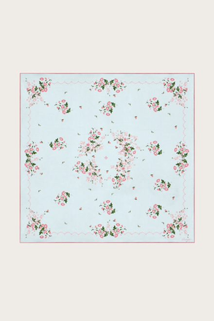 ПЛАТОК ИЗ ГОЛУБОГО ШЕЛКА С АВТОРСКИМ ПРИНТОМ 90*90