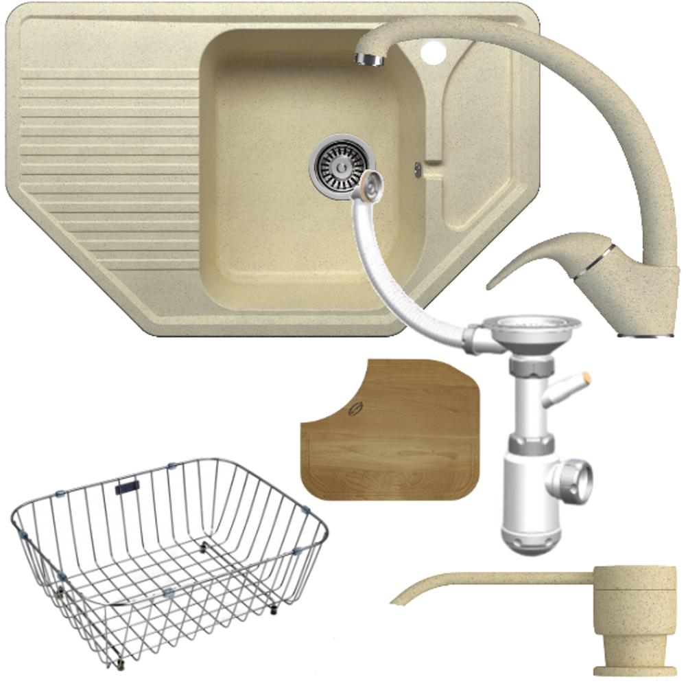 Мойка POLYGRAN F-10 опал №328 (бежевый), смеситель SKS2 опал