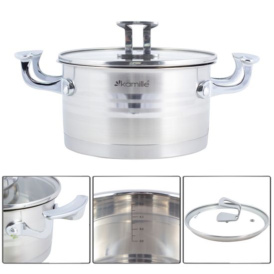 Кастрюля 5,7 л. из нержавеющей стали Kamille KM 5857 с крышкой