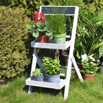 Подставка для цветов и декора напольная 2 полки из массива сосны Флорэль, деревянная этажерка для цветов на подоконник в стиле рустик, серая