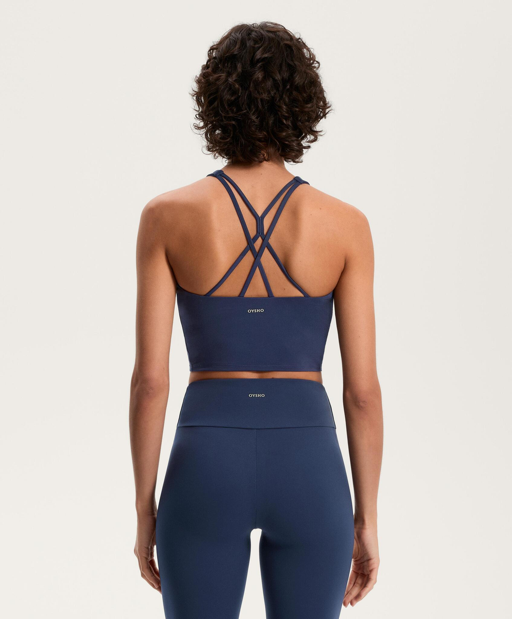 Oysho Майка Comfortlux с чашками и полосками на спине, морской синий