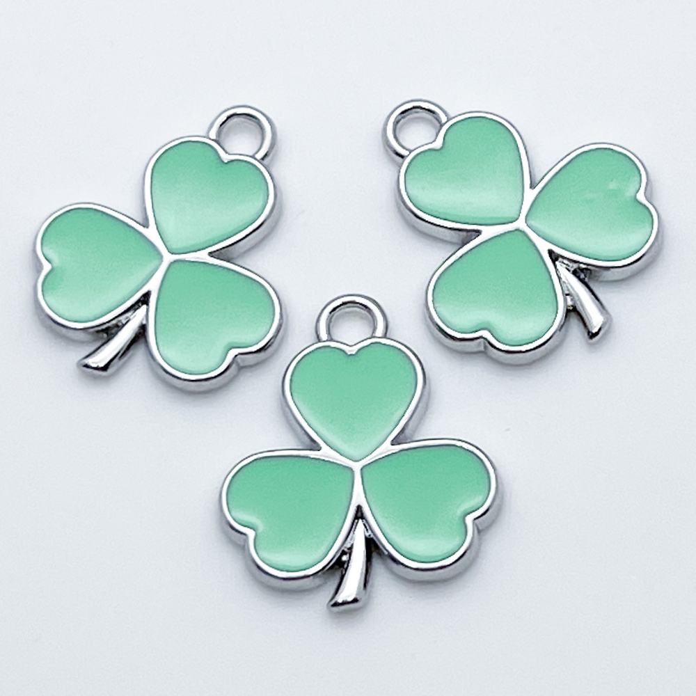 Подвеска Клевер, цвет серебро+мятный, размер 20*16 мм, цена за 1 шт
