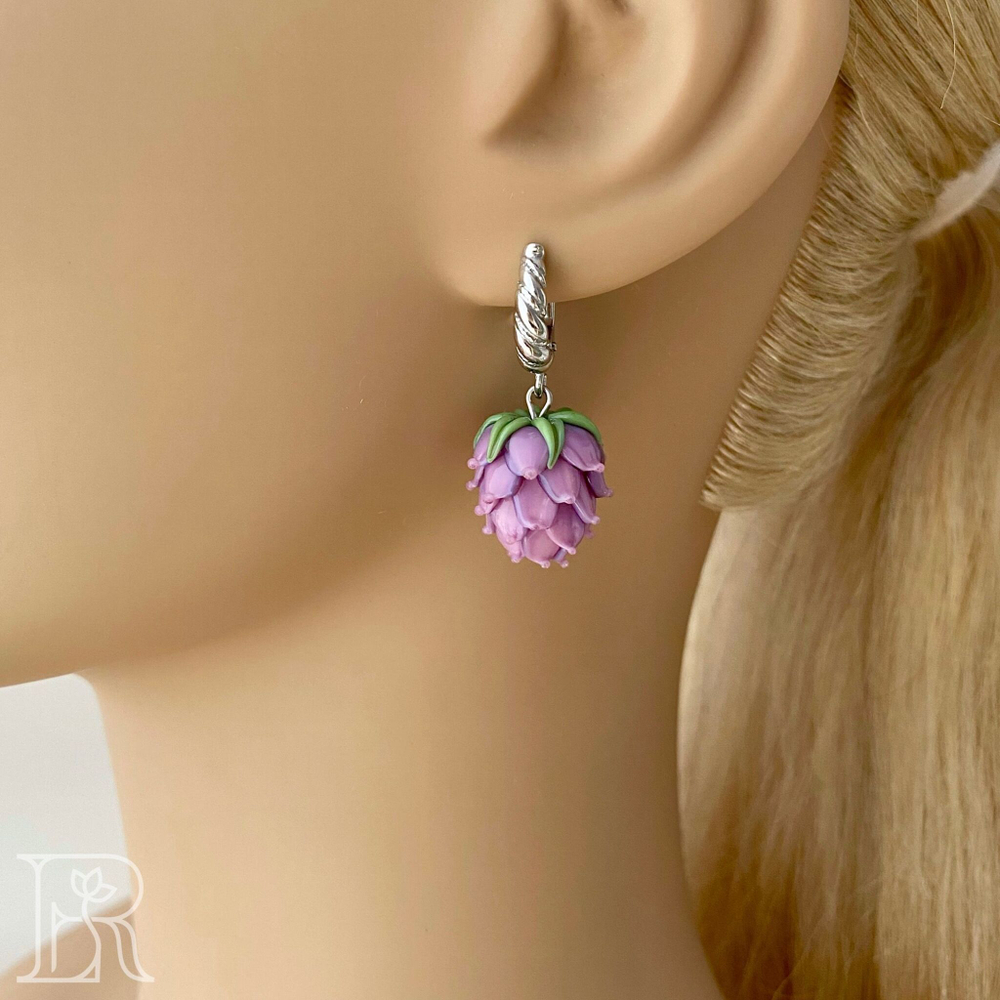 LEFIREL' Серьги серебряные женские "Клевер" с цветами из муранского стекла / ювелирные украшения из родированного серебра 925