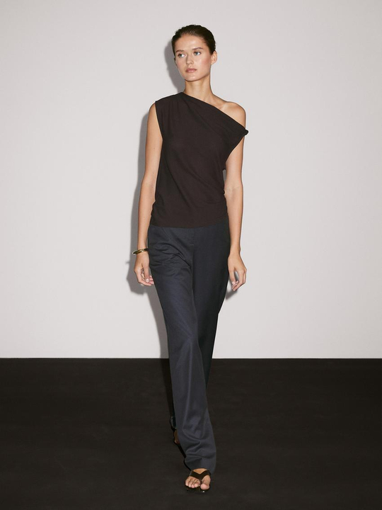 Massimo Dutti Топ асимметричного кроя с узлом, коричневый