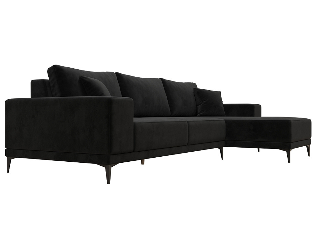 Диван угловой Льюес правый, Черный, Велюр, 122401