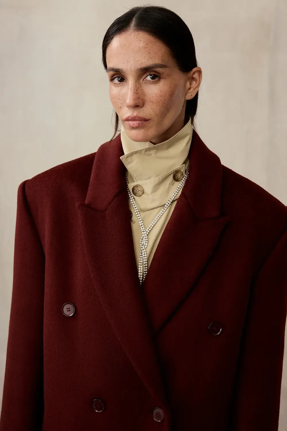 Пальто двубортное (((Power + dressing))), бордовое