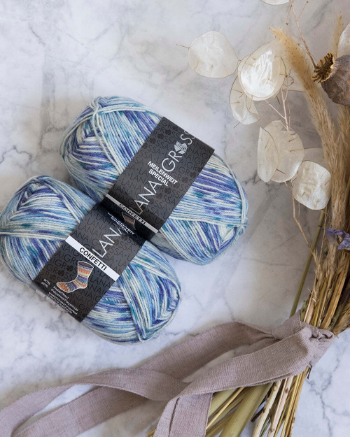 -40% Lana Grossa Meilenweit Confetti | носочная пряжа, 50г | конфетти сине-голубая