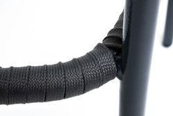 "Бордо" стул барный плетеный из роупа, каркас из стали темно-серый (RAL7024) муар, роуп серый 15мм, ткань темно-серая 027