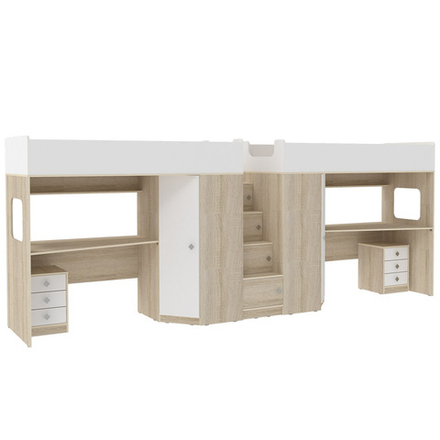 Двухъярусная кровать КарИВи Л-BB604-604 с тумбами 80х190 Дуб Сонома Белый