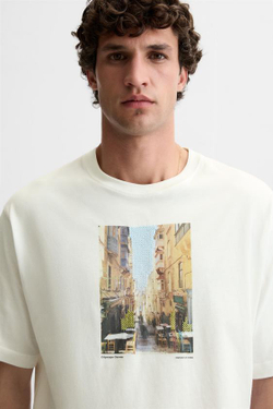 ZARA ФУТБОЛКА С ФОТОПРИНТОМ, БЕЛЫЙ