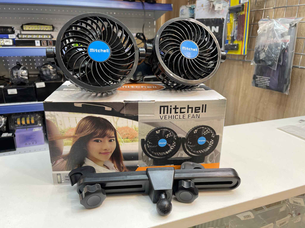 Двойной вентилятор Mitchell  NX-T205E с креплением на подголовник авто (12 вольт)