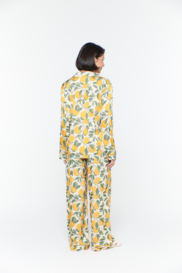 Шелковая блуза с кантом и лимонами