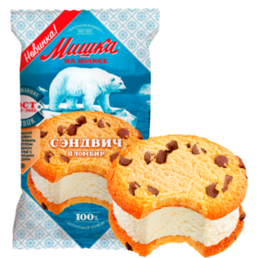 Мороженое Сэндвич Мишка на полюсе Ваниль в сдобном печенье 85 гр