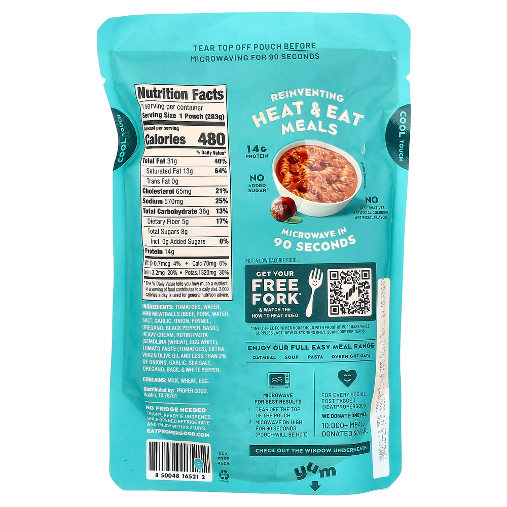 Proper Good, готовая к употреблению паста, маринара с фрикадельками, 283 г (10 унций)