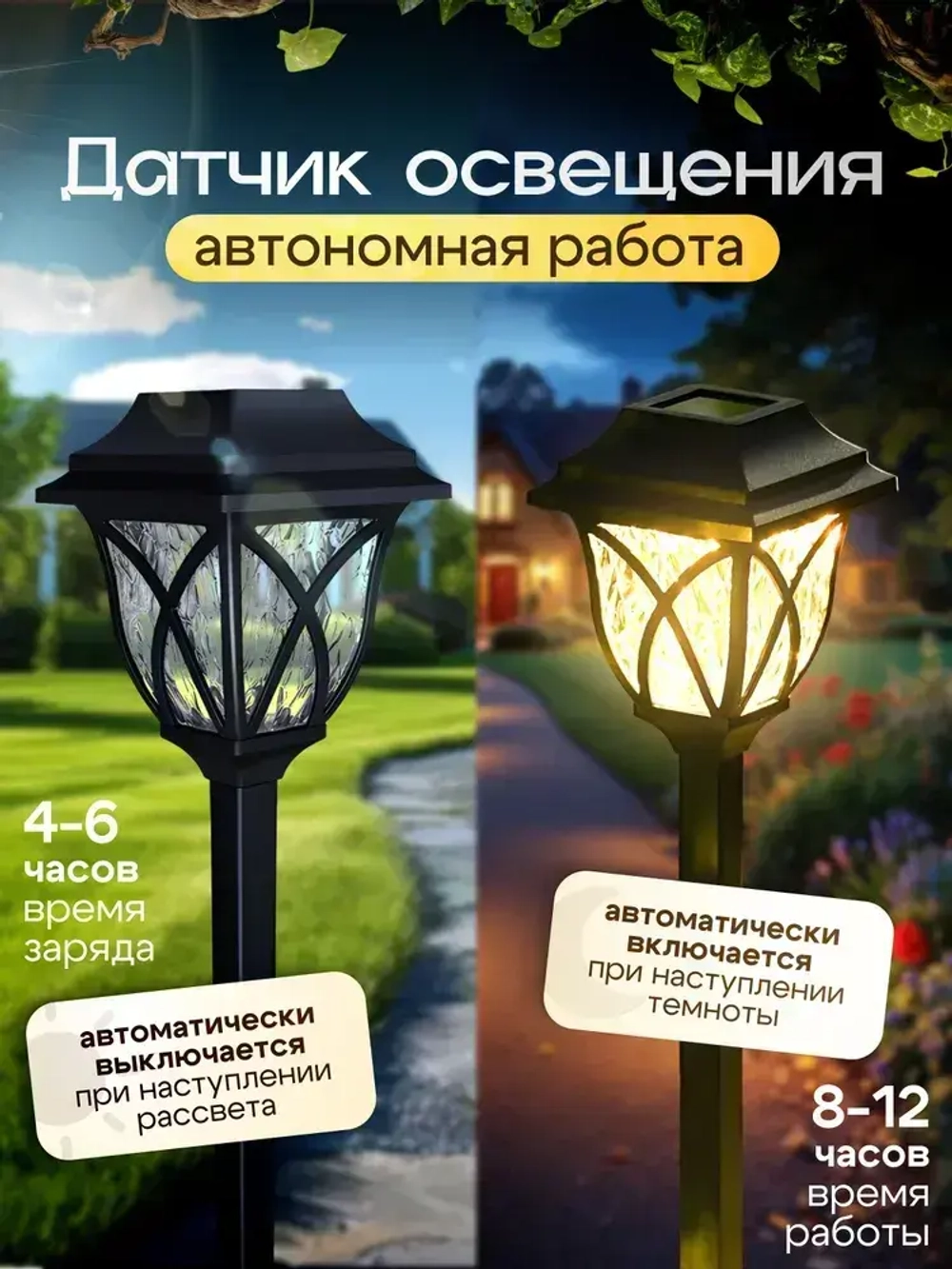 Светильник садовый на солнечной батарее уличный / фонарики садовые под старину /теплый свет