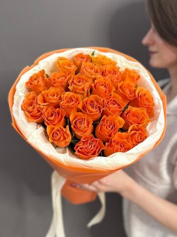 Букет с 25 оранжевыми розами (Кения 40 см)