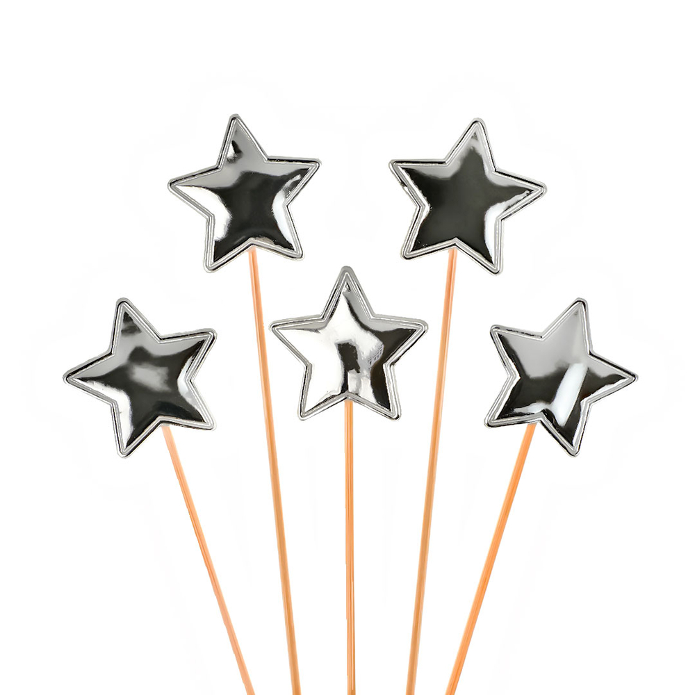 Пики Топперы, Звезда, Серебро, Металлик, 12 см, 5 шт.