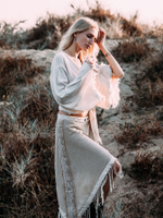 Юбка на кнопках с бахромой бежевая