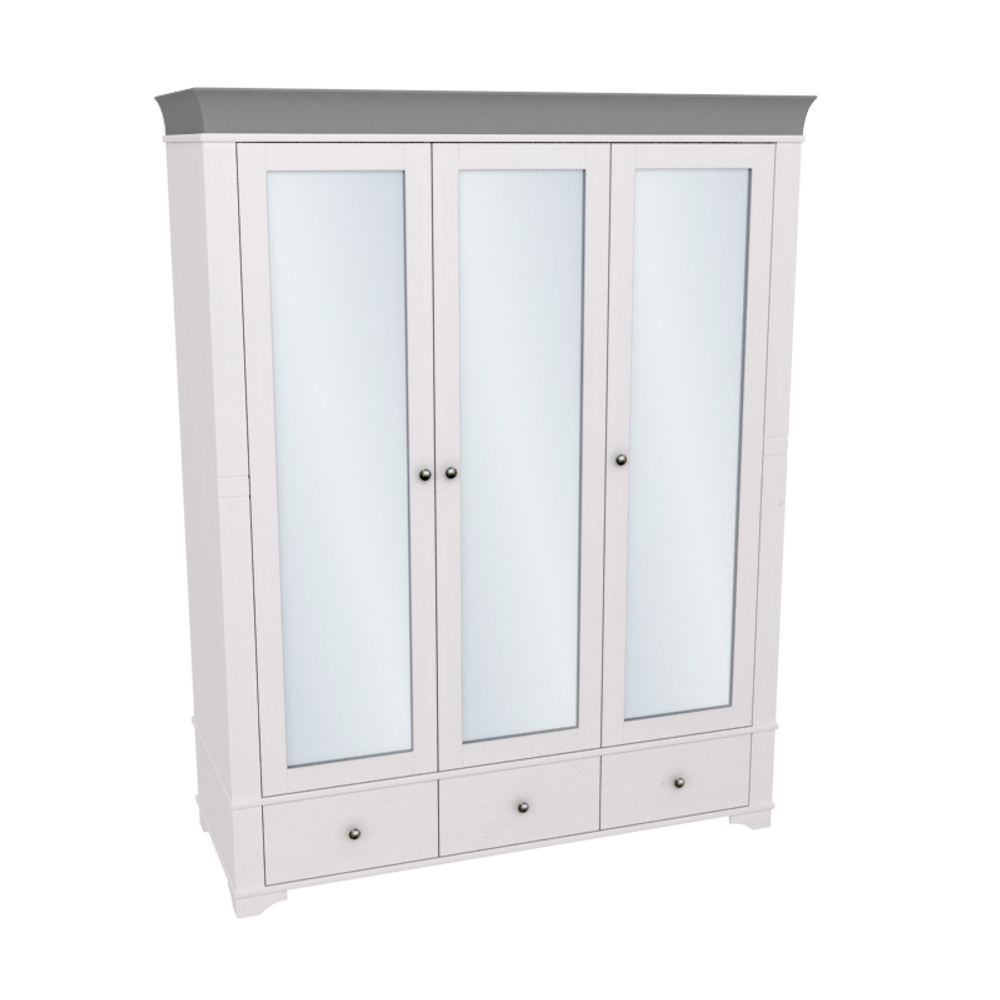 Шкаф 3х дверный с зеркальными дверями «Бейли» белый воск/антрацит