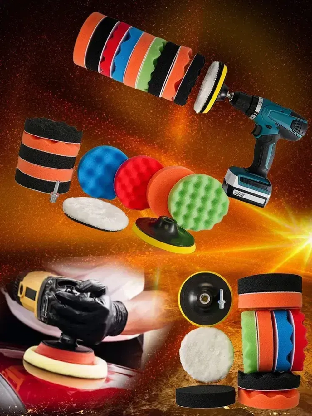 Круги полировальные для авто и фар на липучке 125мм для УШМ и шуруповерта 12 предметов AIDELIFE