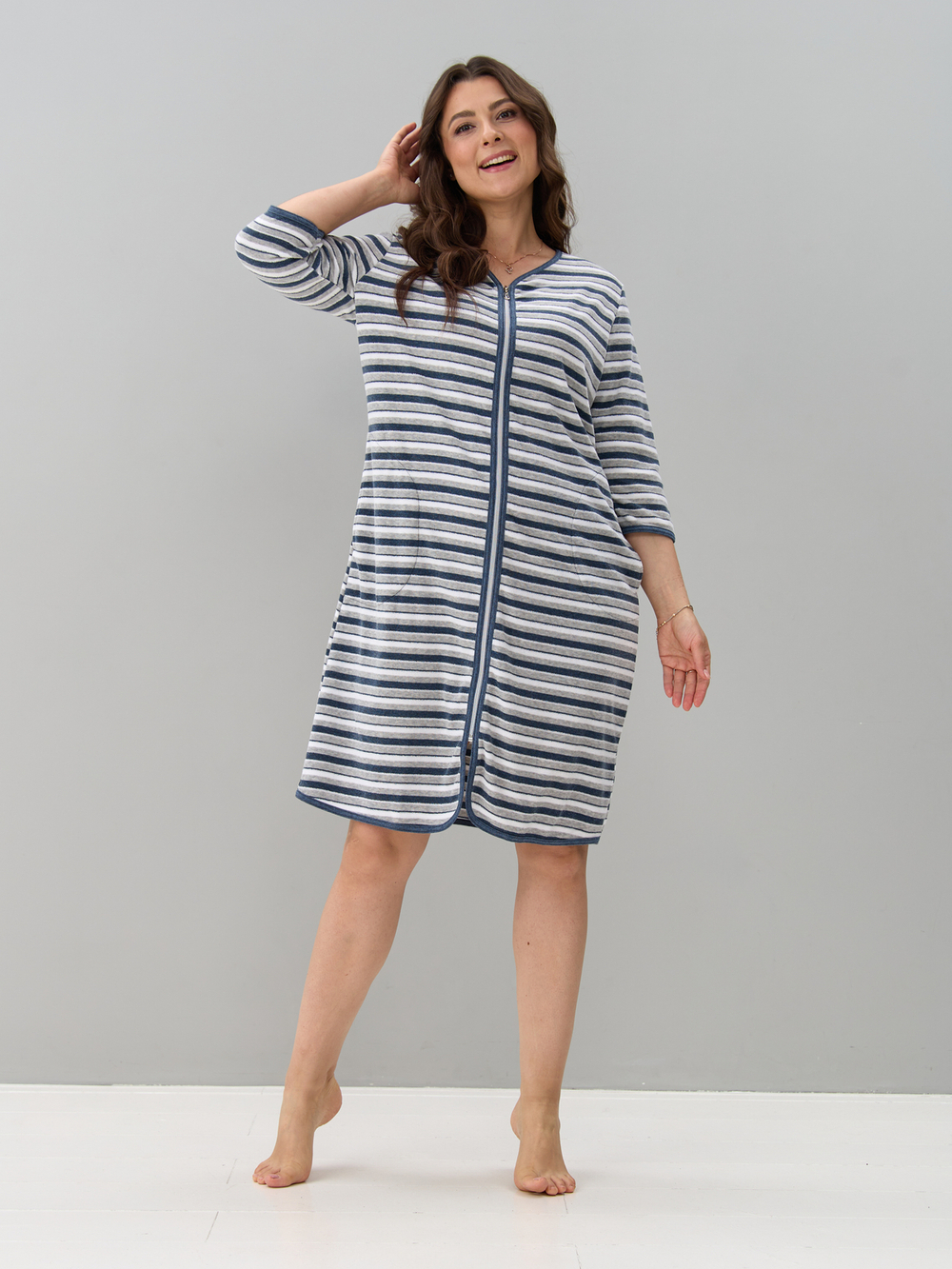 Халат Хм-562/индиго-серыйполоса-и