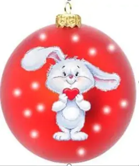Стеклянный шар Зайчик с сердечком 80 мм., в подарочной упаковке, Коломеев (КУ-80-224123)