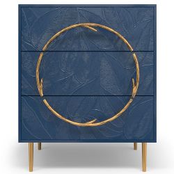 Комод Арт Колор leaves Стайл Голд с 3 ящиками Королевский синий