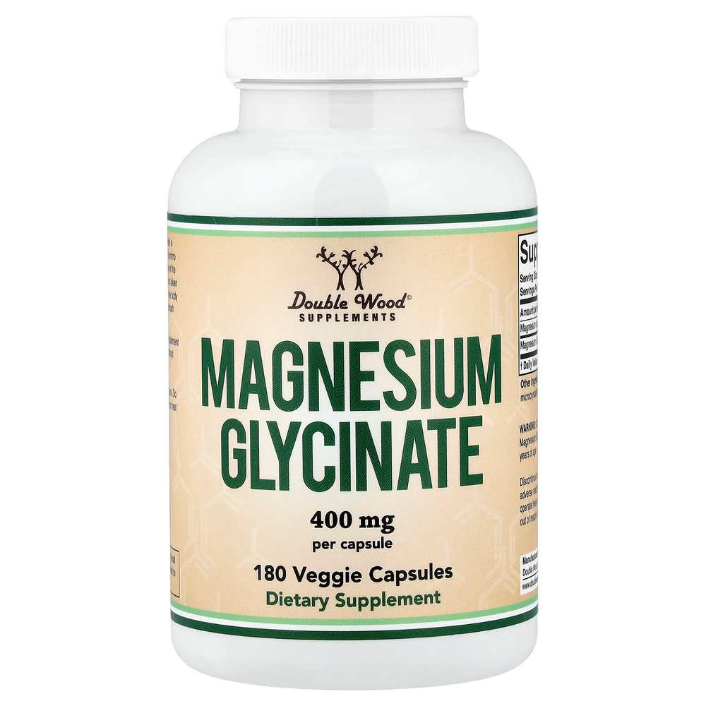 Double Wood Supplements, глицинат магния, 400 мг, 180 растительных капсул