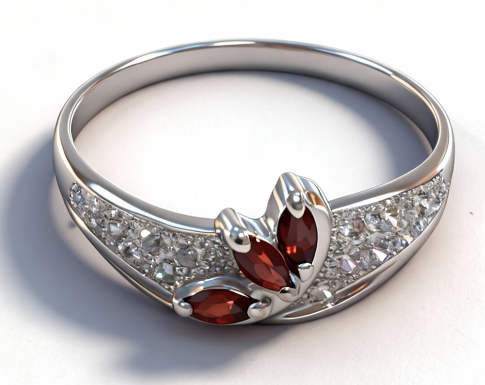 Ювелирное кольцо из серебра 925 пробы,вставка гранат натуральный,фианиты.Размер 19.5