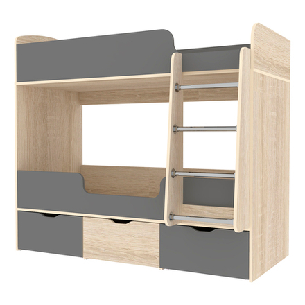 Кровать двухъярусная КарИВи Малыш Двойняшка Дуб Сонома Темно-серый