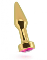 Золотистая анальная пробка R9 RICH Gold/Pink Sapphire с розовым кристаллом - 12 см. (Цвет: розовый)