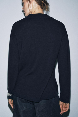 ZARА КАРДИГАН ПОЛО ОВЕРСАЙЗ ИЗ 100% СВЕРХМЯГКОЙ ШЕРСТИ, МОРСКОЙ СИНИЙ