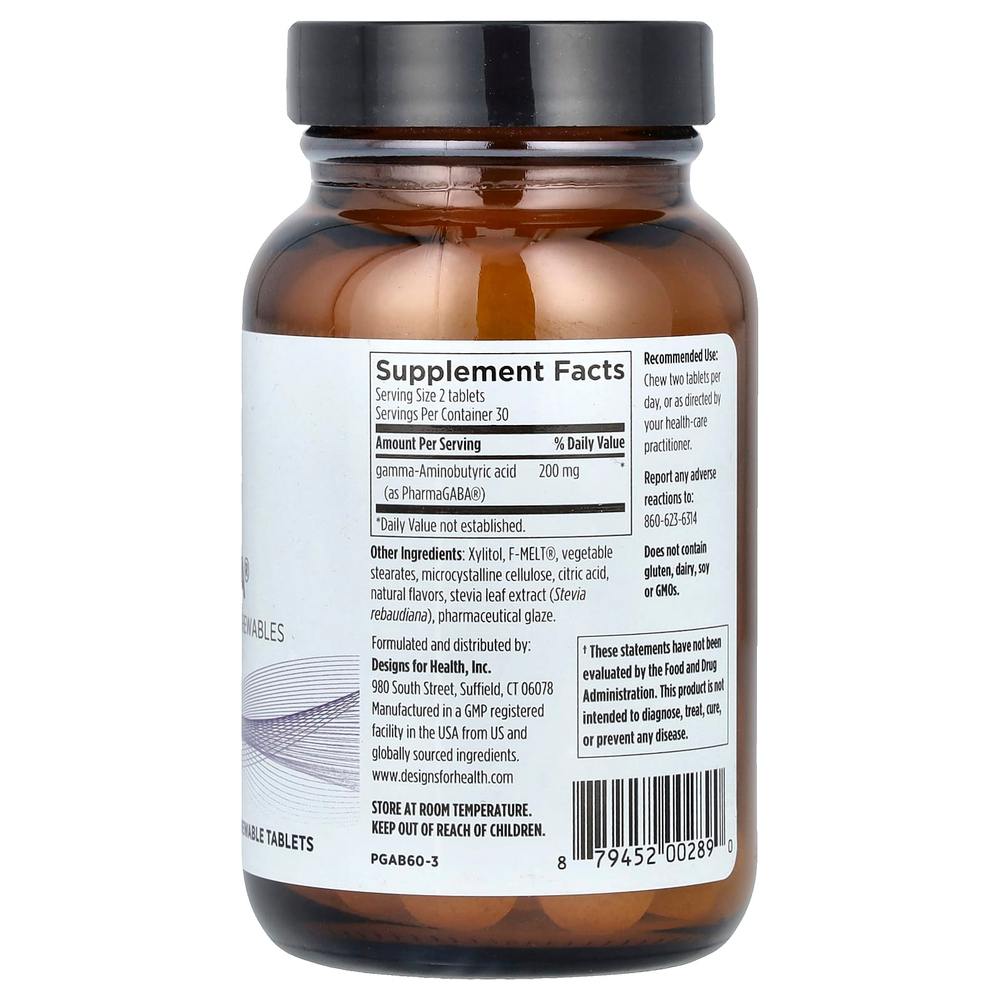 Designs For Health, PharmaGABA®, 60 жевательных таблеток (100 мг в 1 таблетке)