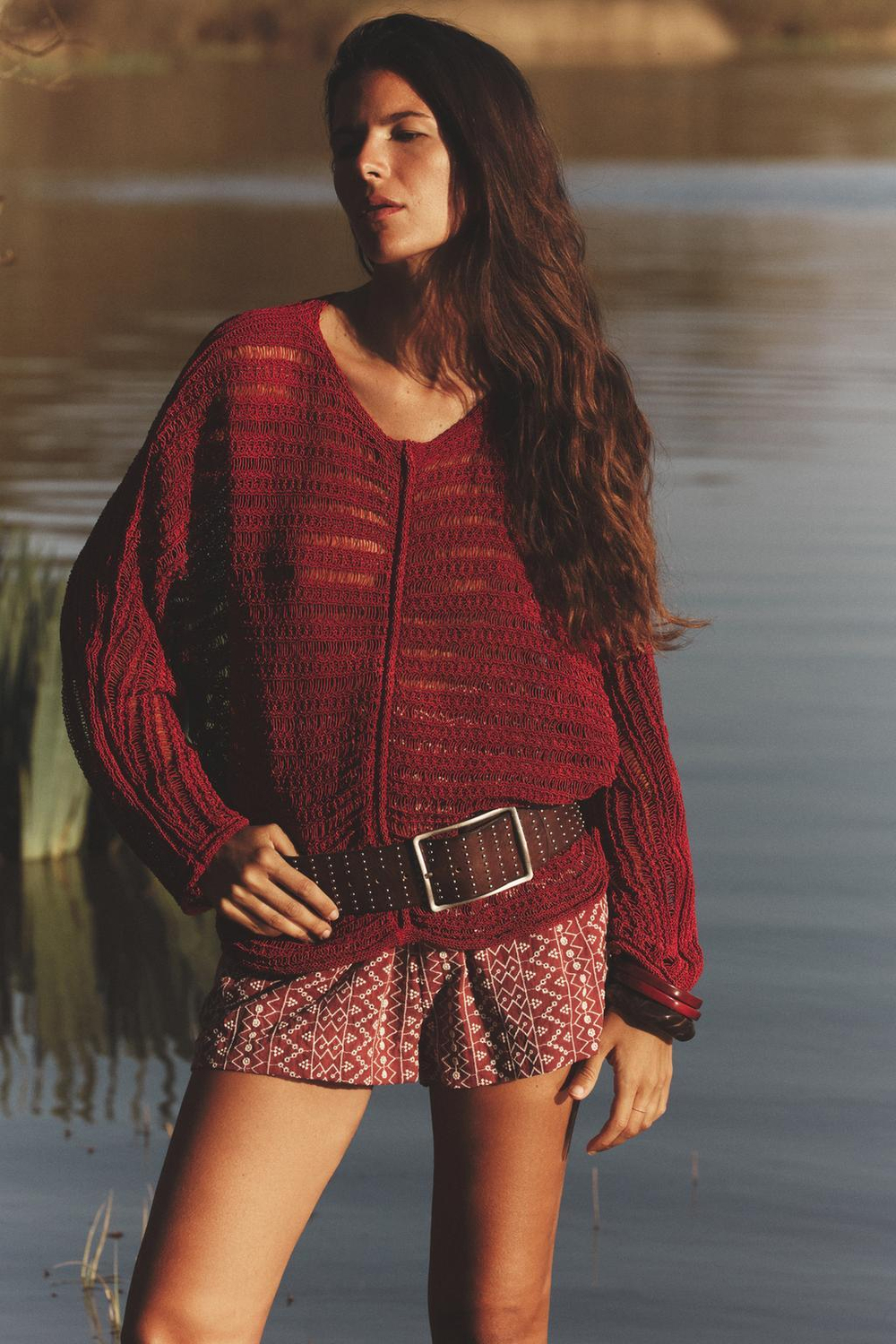 ZARA СВИТЕР АЖУРНОЙ ВЯЗКИ, МЕДНЫЙ